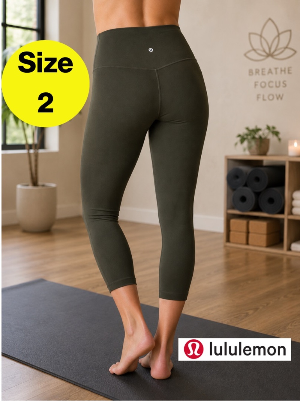LULULEMON 🫒 Olive Green, High-Rise, Stretchy Yoga Leggings (Women’s Size 2)